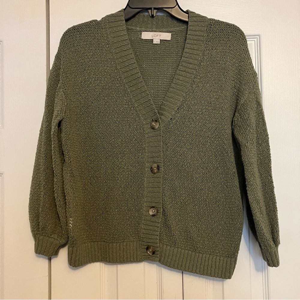 Loft Olive Green Small Chunky Knit Cardigan Sweater